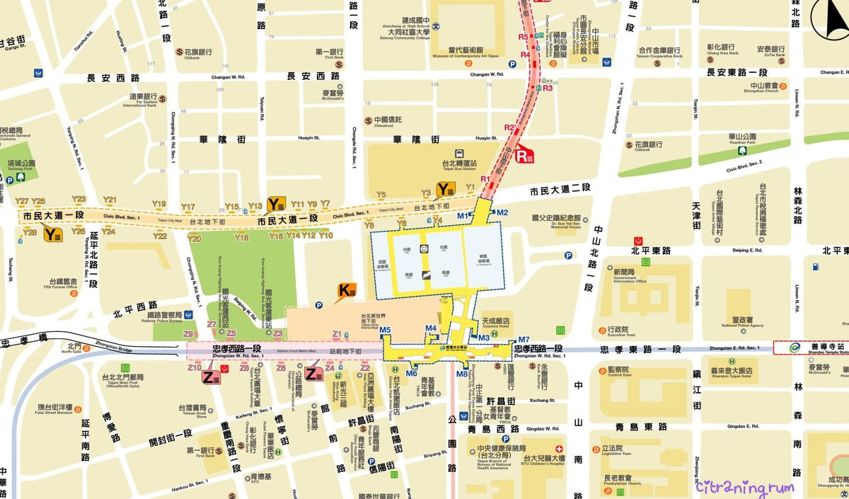 რუკა Taipei მიწისქვეშა ცენტრი