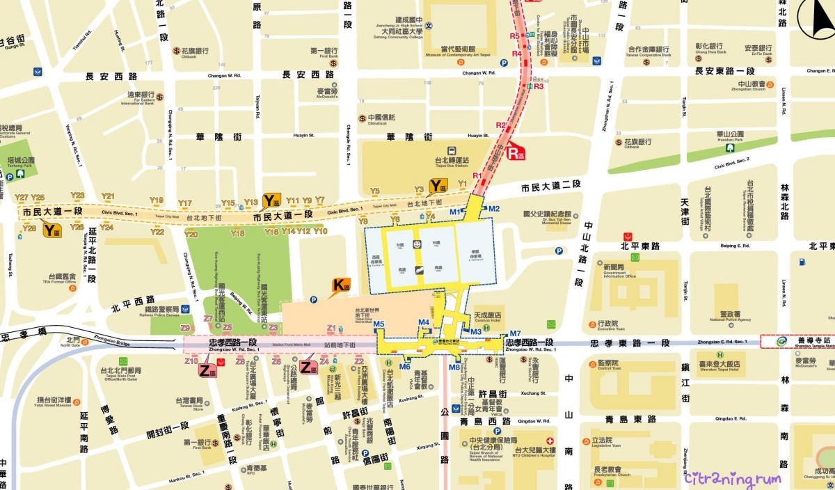 რუკა Taipei მიწისქვეშა ცენტრი