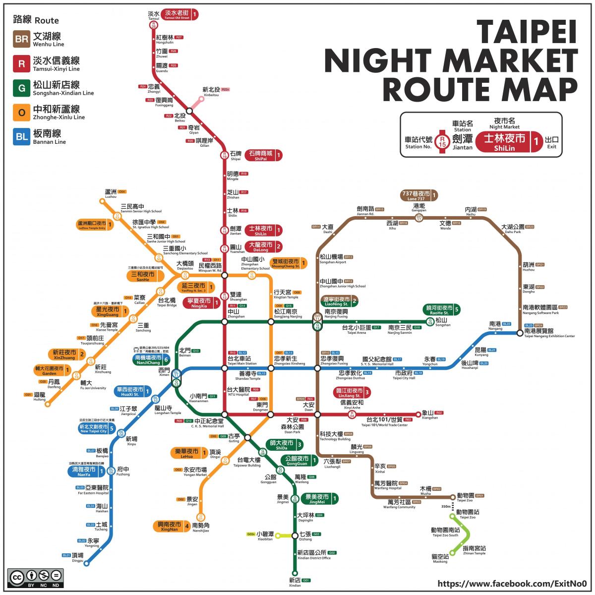 რუკა Taipei ღამის ბაზრები