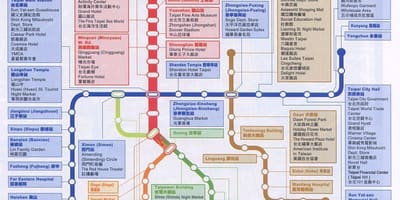 რუკა Taipei mrt რუკა და საინტერესო ადგილები